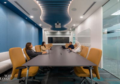 Modern Meeting Room with Blue Feature Wall — Blackmores Office